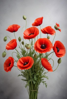 Elegant bouquet of red poppies in soft light setting