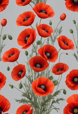 Vibrant red poppies blooming against a light background