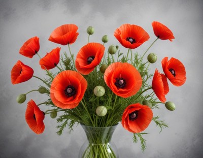 Bright red poppy flowers arranged in a vase