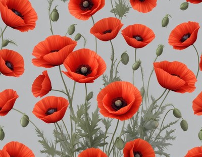 Poppy flowers in vibrant red against a muted backdrop