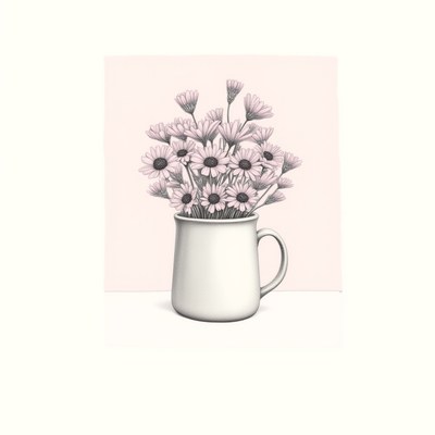 Flowers in a cup against a soft pastel background