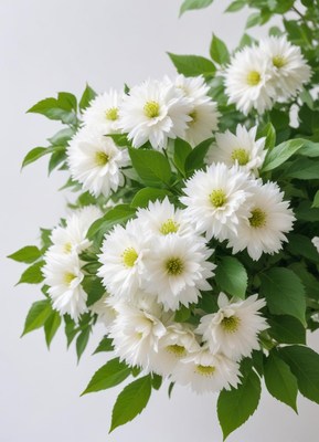 Beautiful bouquet of white flowers with green leaves