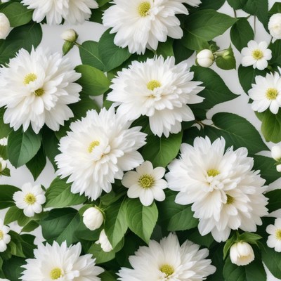 White flowers and green leaves create a vibrant display