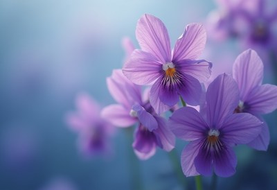 Beautiful purple flowers blooming in soft light