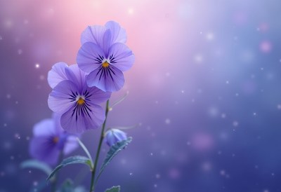 Purple flowers blooming in soft pastel background