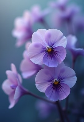 Purple flowers bloom softly in the gentle light