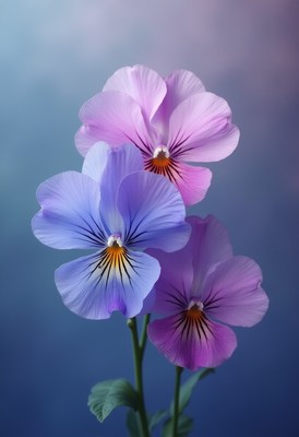Vibrant pansy flowers in shades of pink and blue blooming