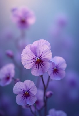 Beautiful purple flowers blooming in soft light