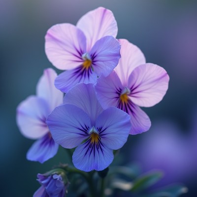 Delicate purple flowers bloom in soft sunlight
