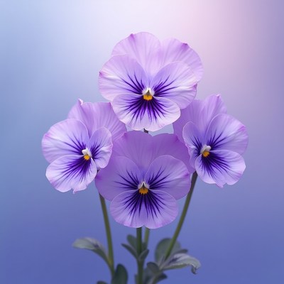 Purple pansies blooming gracefully in soft light