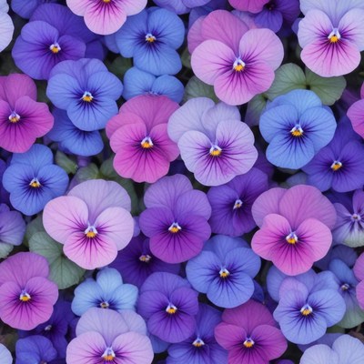 Vibrant pansy flowers in shades of blue and purple blooming