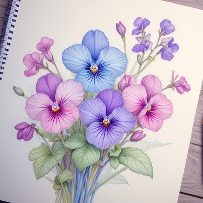 Pastel pansy flower illustration