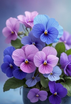 Vibrant blue and pink pansy bouquet