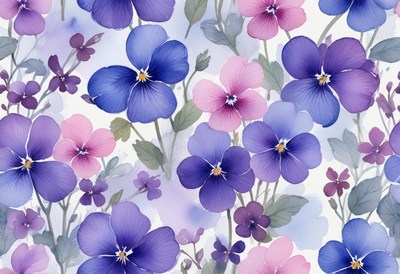 Colorful floral pattern featuring violets in pastel hues