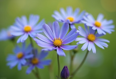 Beautiful purple daisies blooming in spring garden
