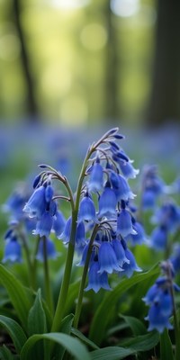 Bluebell flowers blooming in a serene woodland