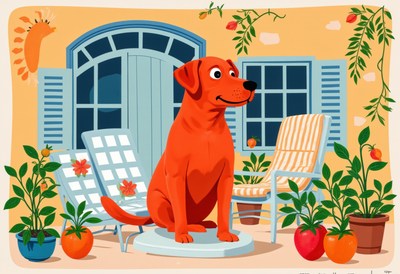 Bright and cheerful dog relaxing in a sunny garden
