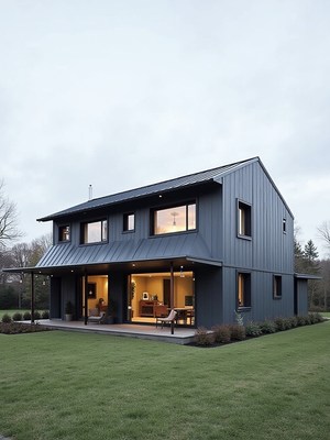 Modern house with sleek design in peaceful setting