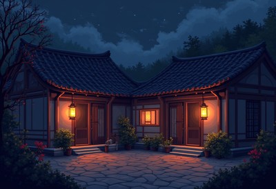 Cozy night at a traditional house in the countryside