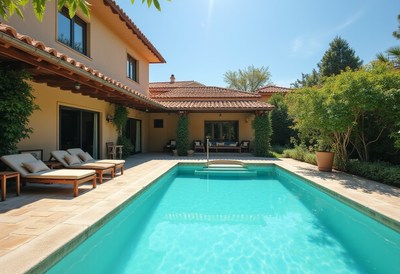 Relaxing afternoon by the serene pool in a sunny villa