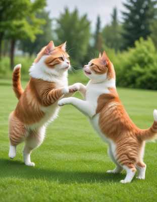Playful cats enjoying a sunny day in the park