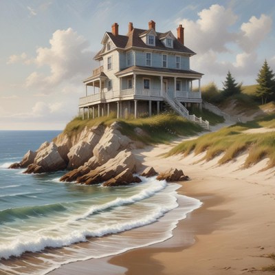 Coastal house on a cliff overlooking the ocean