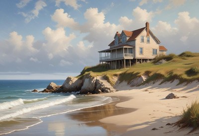 Beach house by the ocean in a serene coastal setting