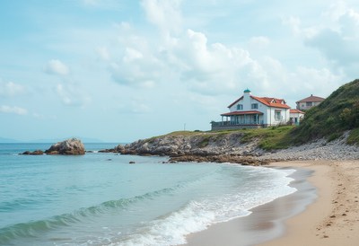 Coastal house by the serene beach during daytime