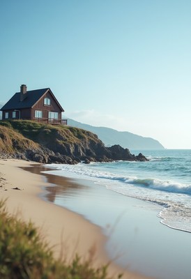 Coastal house overlooking the ocean and sandy beach