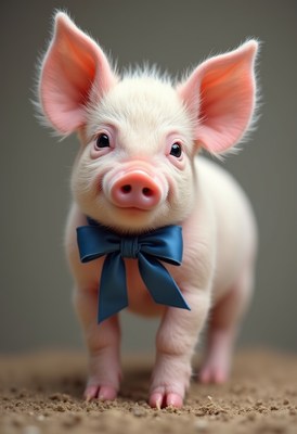 Cute piglet wearing a bow tie in a charming setting