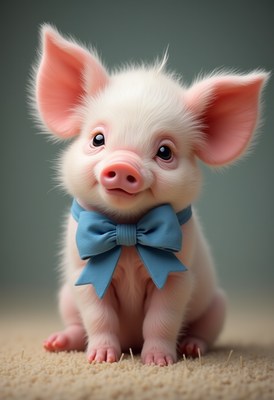 Cute piglet wearing a blue bow tie