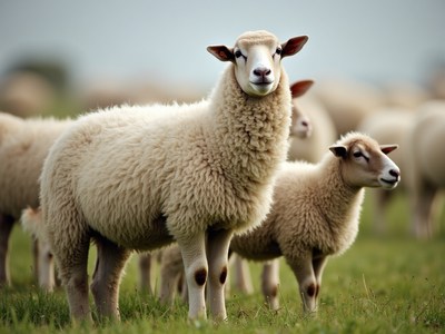 Sheep grazing in a sunny green field