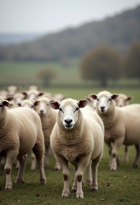 Sheep grazing peacefully in a serene countryside setting