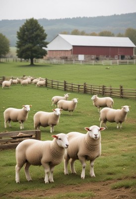 Sheep grazing peacefully on a farm in a rural setting