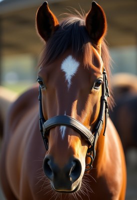 Close-up of a brown horse with a white mark on its forehead