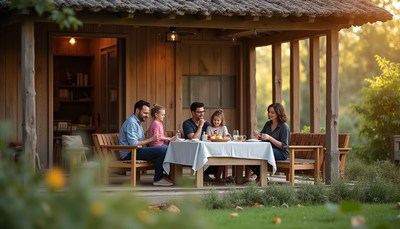 Family enjoys breakfast together on a sunny morning
