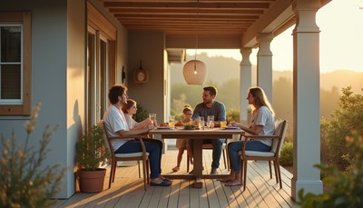 Friends enjoying dinner on a warm evening