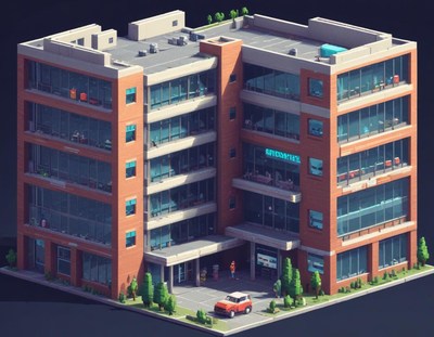 Isometric rendering of a modern office building