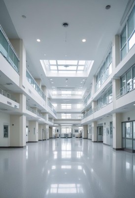 Modern interior of a spacious hospital corridor