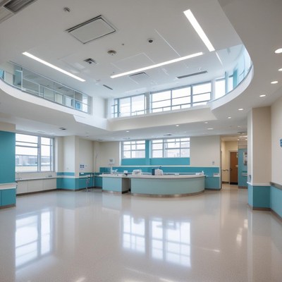 Empty reception area inside a hospital