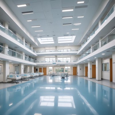 Modern hospital interior showcases bright, spacious design