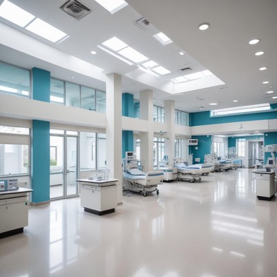 Bright, spacious modern hospital ward