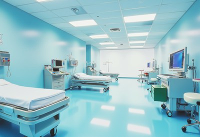 Empty hospital room with medical equipment
