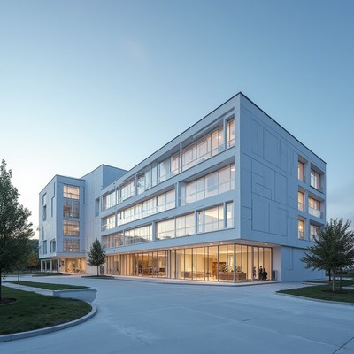 Modern architectural design of a building with large windows