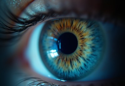 Extreme close-up of a human eye, detailed iris