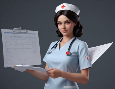 Nurse holding medical records in a clinical setting