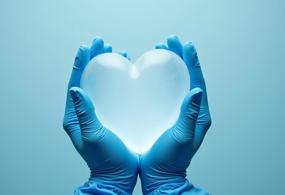 Hands holding a glowing heart-shaped object