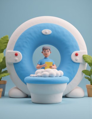 Creative character reading while sitting on a toilet