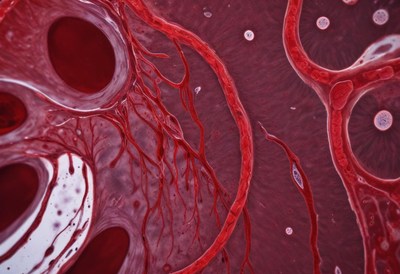 Close-up view of human blood vessels and cells