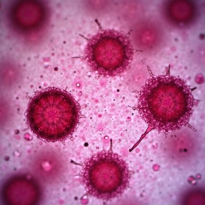 Colorful microscopic view of cells under magnification